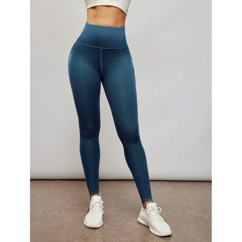 Colanți sport damă cu buzunar  cu talie inaltă Albastru – FITINT 114 - imagine 2