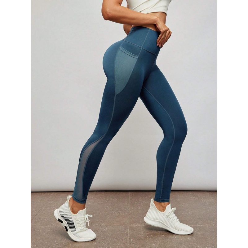 Colanți sport damă cu buzunar  cu talie inaltă Albastru – FITINT 114 - imagine 1