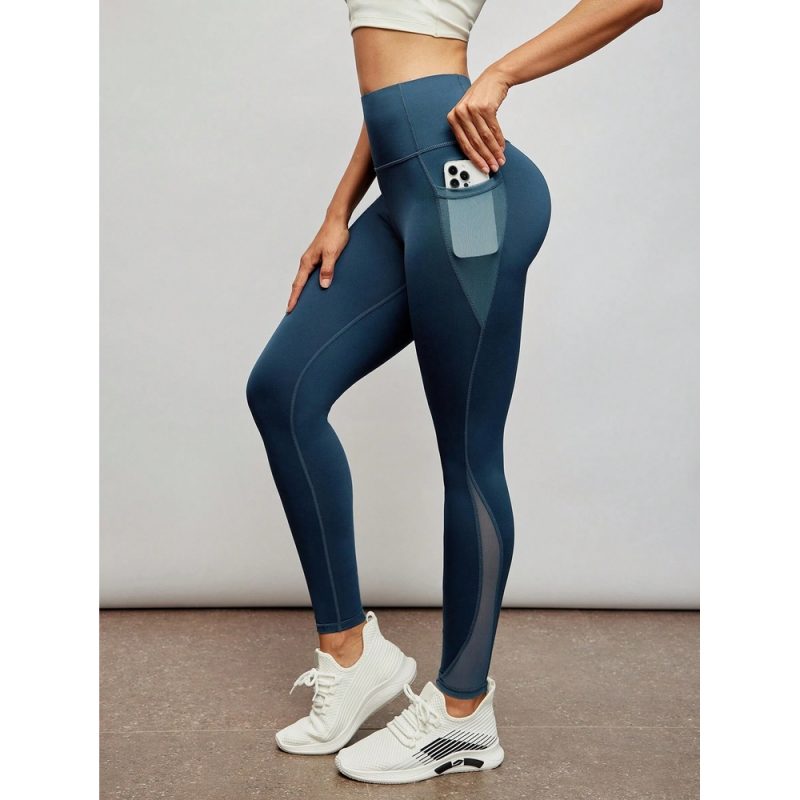 Colanți sport damă cu buzunar  cu talie inaltă Albastru – FITINT 114 - imagine 6