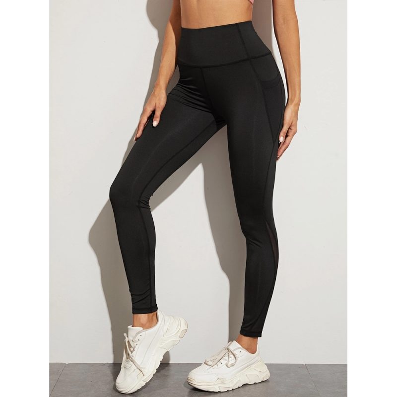 Colanți sport damă cu buzunar  cu talie inaltă Negru – FITINT 114 - imagine 2