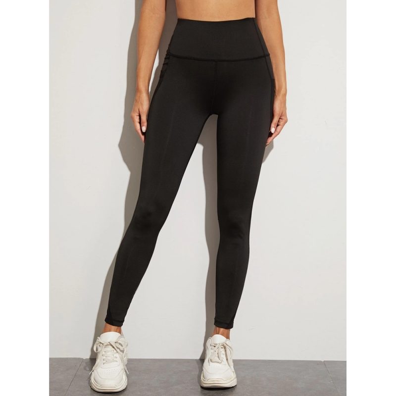 Colanți sport damă cu buzunar  cu talie inaltă Negru – FITINT 114 - imagine 3