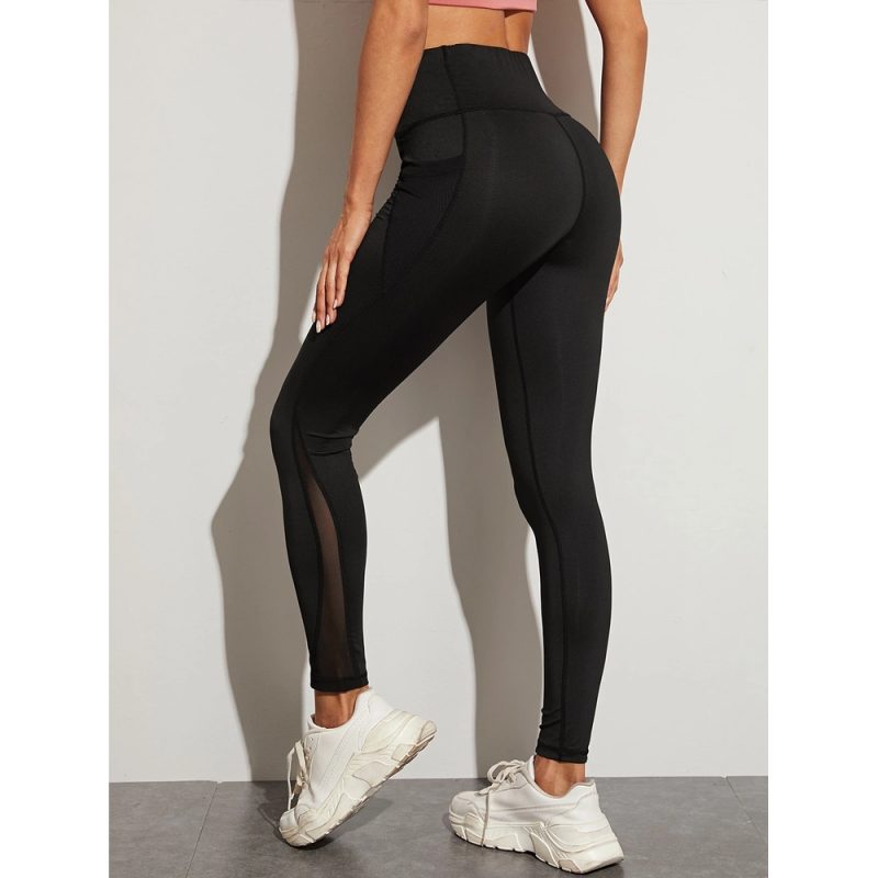 Colanți sport damă cu buzunar  cu talie inaltă Negru – FITINT 114 - imagine 5