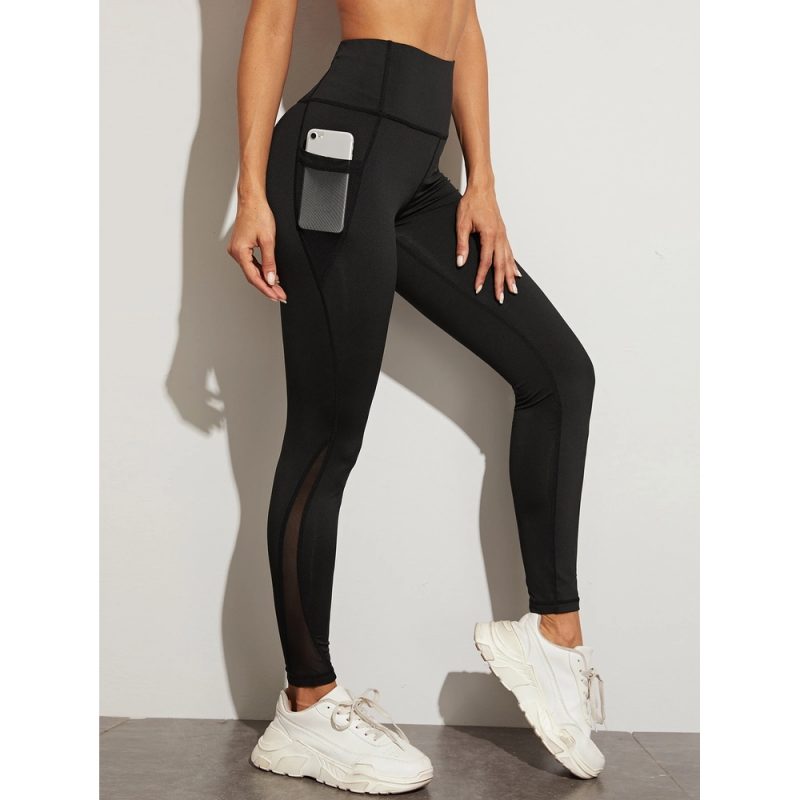 Colanți sport damă cu buzunar  cu talie inaltă Negru – FITINT 114 - imagine 1