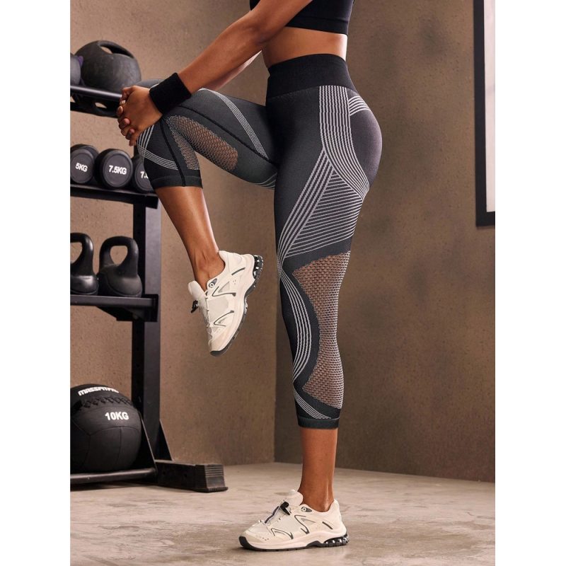 Colanți sport damă push up cu plasă elastică talie înaltă Negru – FITINT 216 - imagine 4