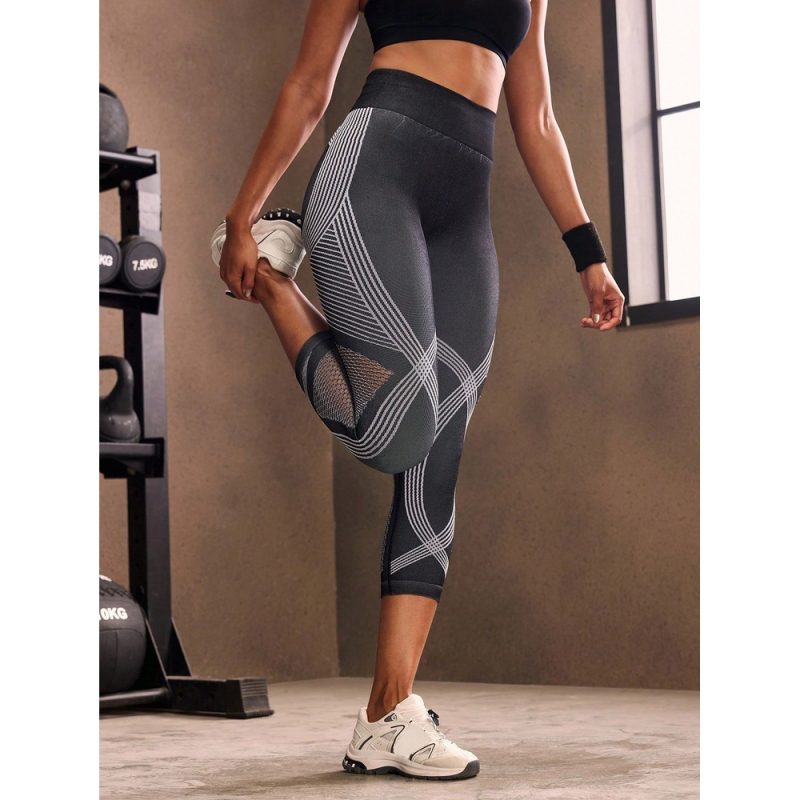 Colanți sport damă push up cu plasă elastică talie înaltă Negru – FITINT 216 - imagine 3