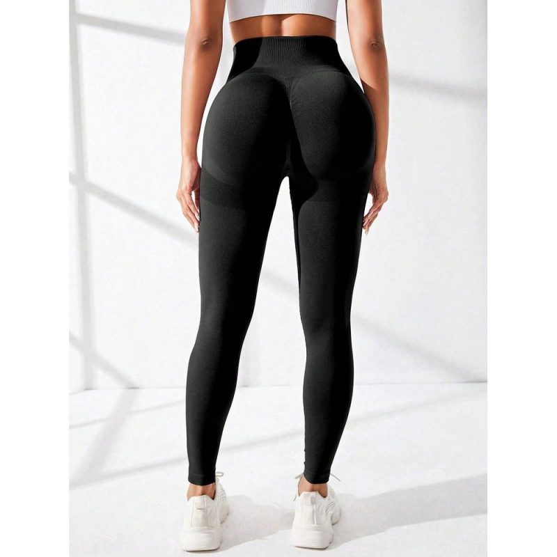 Colanți sport damă push-up cu talie inaltă Negru – FITINT 144 - imagine 1