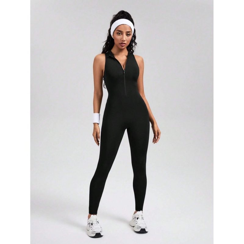 Salopetă fitness damă cu fermoar Negru – FITINT 127 - imagine 3