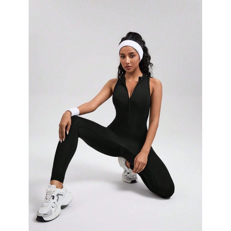 Salopetă fitness damă cu fermoar Negru – FITINT 127 - imagine 1