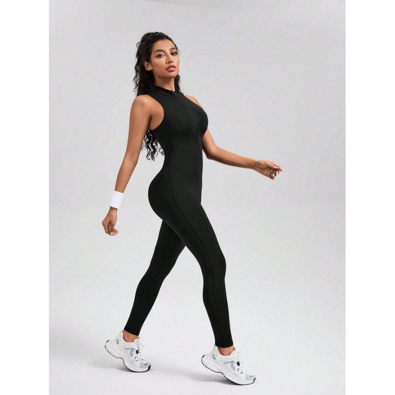 Salopetă fitness damă cu fermoar Negru – FITINT 127 - imagine 6