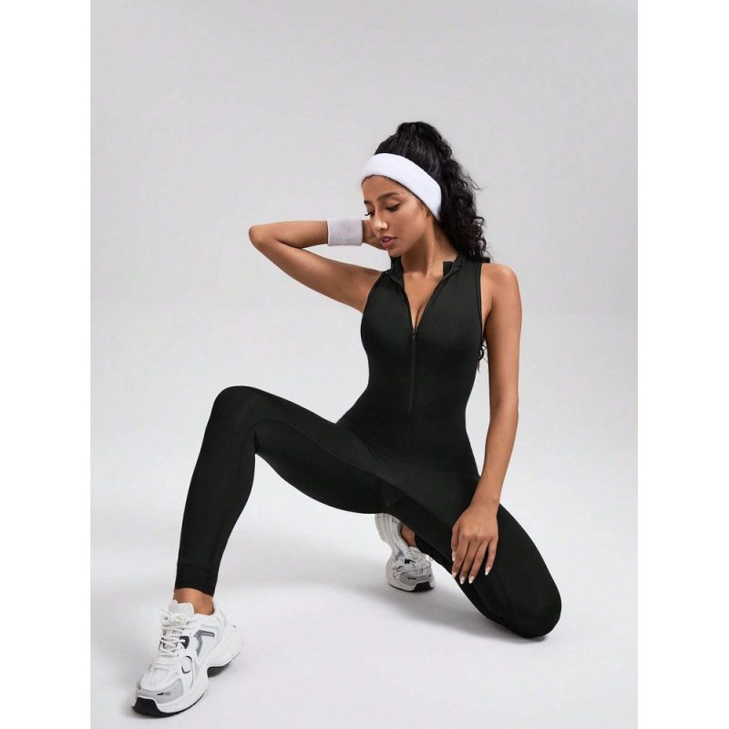 Salopetă fitness damă cu fermoar Negru – FITINT 127 - imagine 7