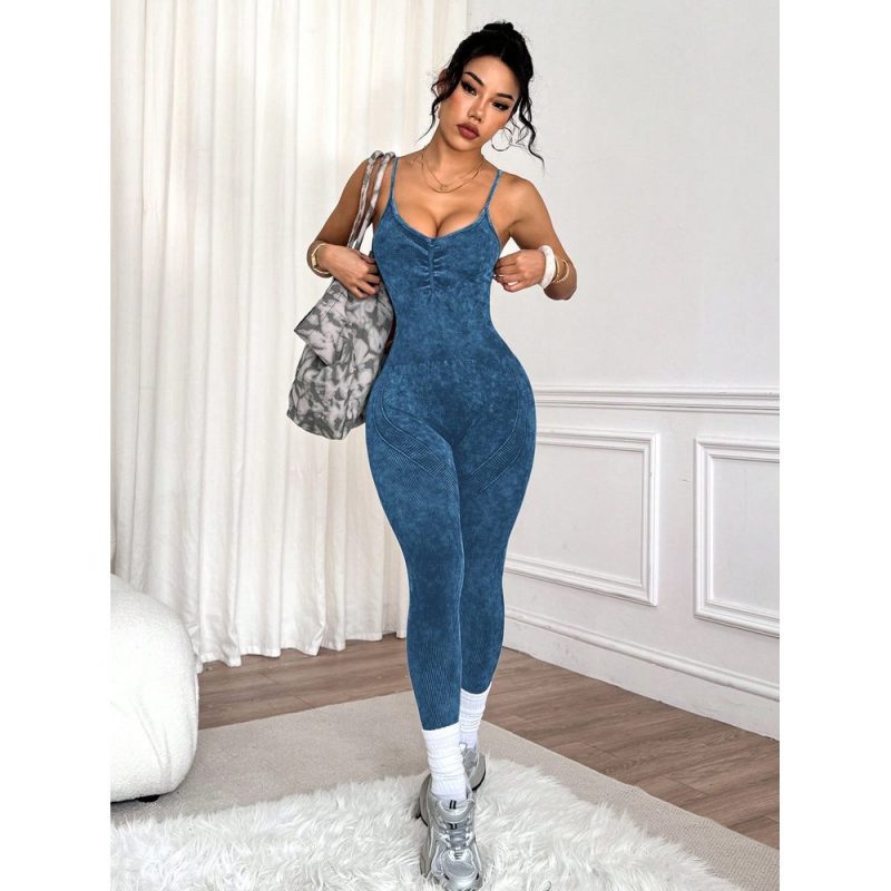 Salopetă fitness damă push-up Albastru – FITINT 079 - imagine 2