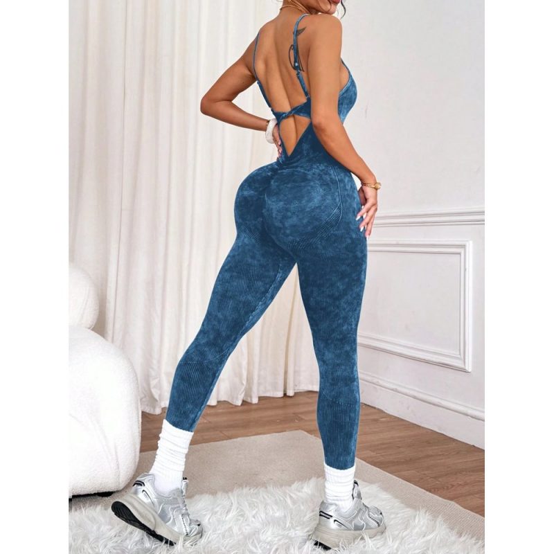 Salopetă fitness damă push-up Albastru – FITINT 079 - imagine 1