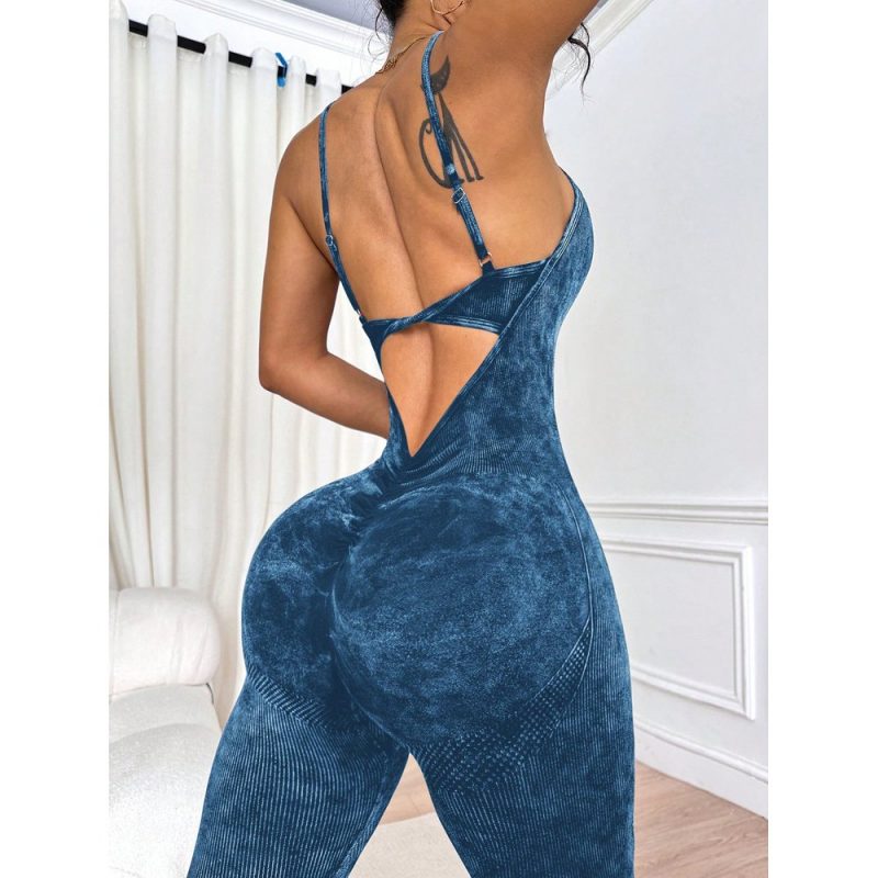 Salopetă fitness damă push-up Albastru – FITINT 079 - imagine 4