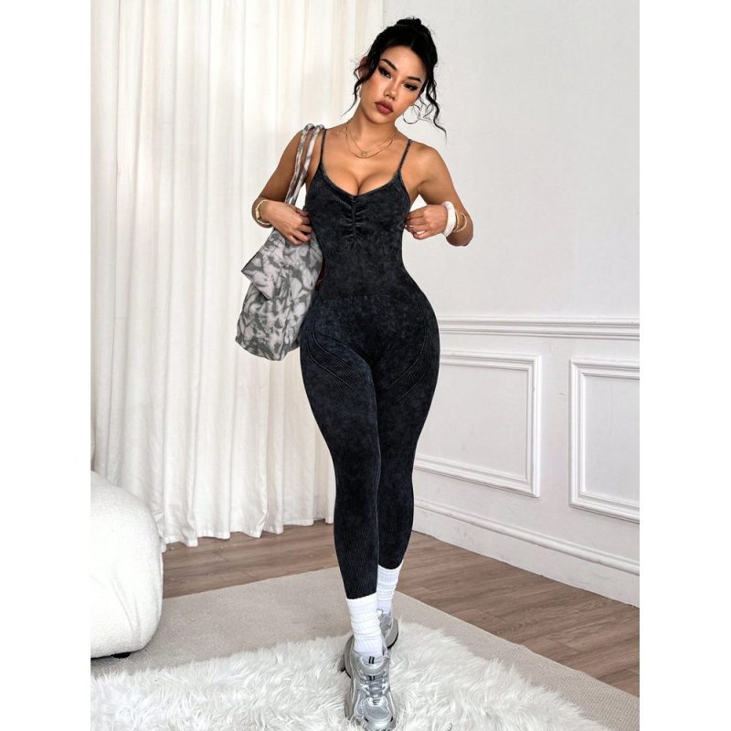 Salopetă fitness damă push-up Negru – FITINT 079 - imagine 2